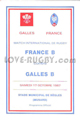 France B Wales B 1987 memorabilia